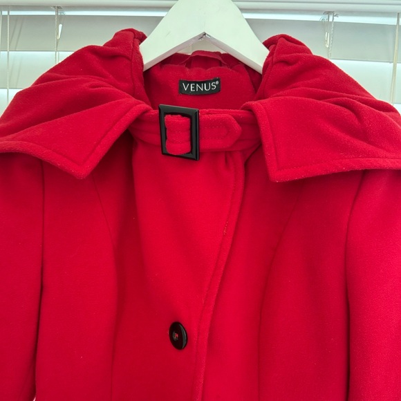 VENUS | LONG JACKET & COAT | RUFFLE COLLAR | HOODED | POCKETS | RED | SIZE 2 - Picture 6 of 9